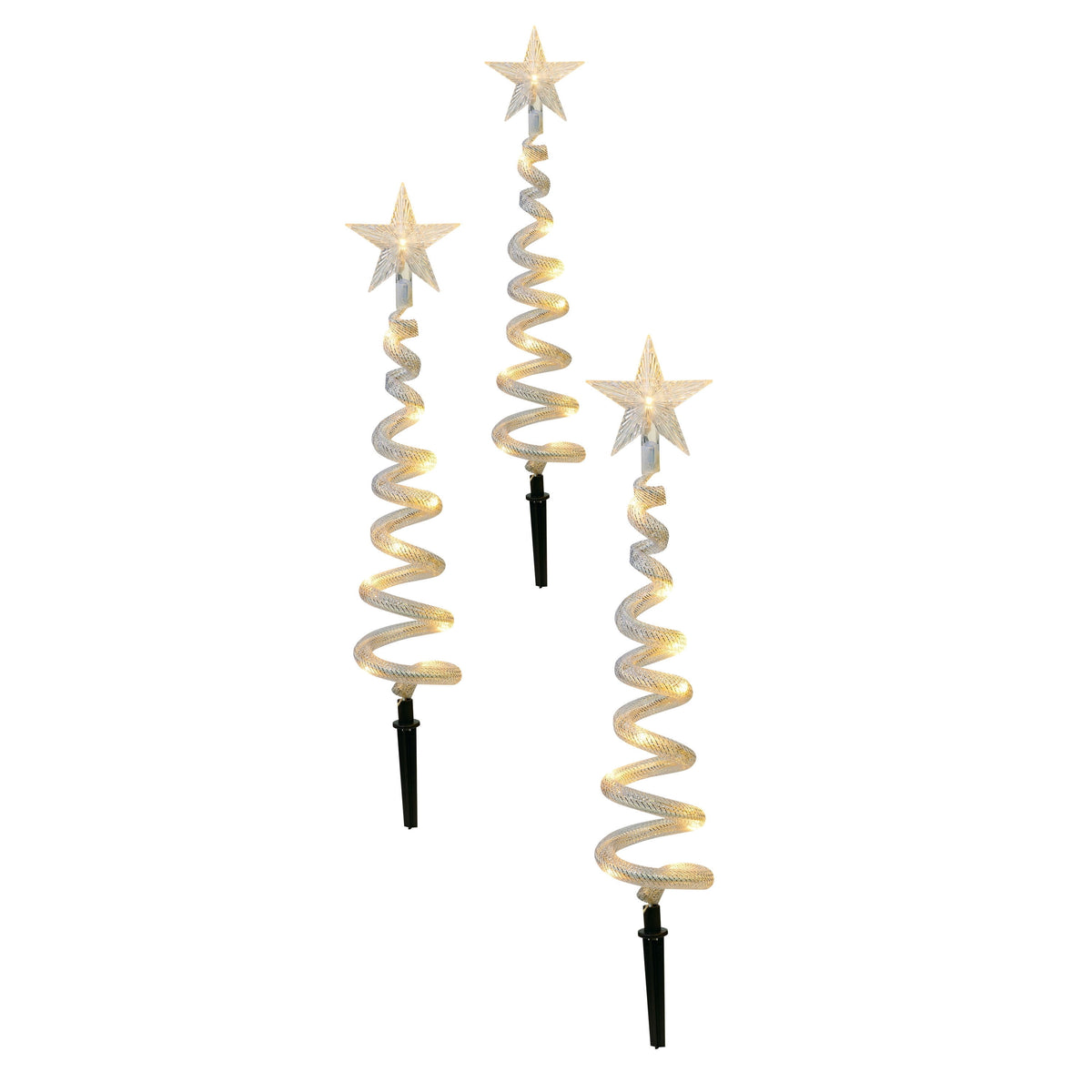 Outdoor Solar-Powered LED Spiral Tree Christmas Pathway Lights, Warm White, Set of 3, by Holiday Time