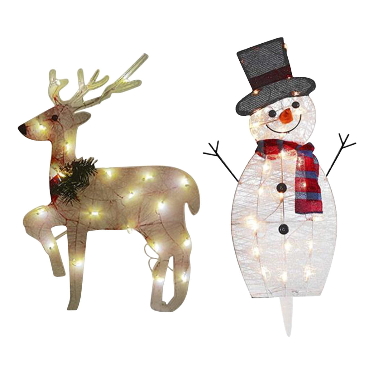 SLYNSHome 2Pcs Christmas Garden Pre-lit Lights LED Light Up Snowman and Deer Christmas Decoration Luminescent Elk Xmas Lamp Decor for Yard Pathway Lawn Patio Christmas Ornament Supplies ()