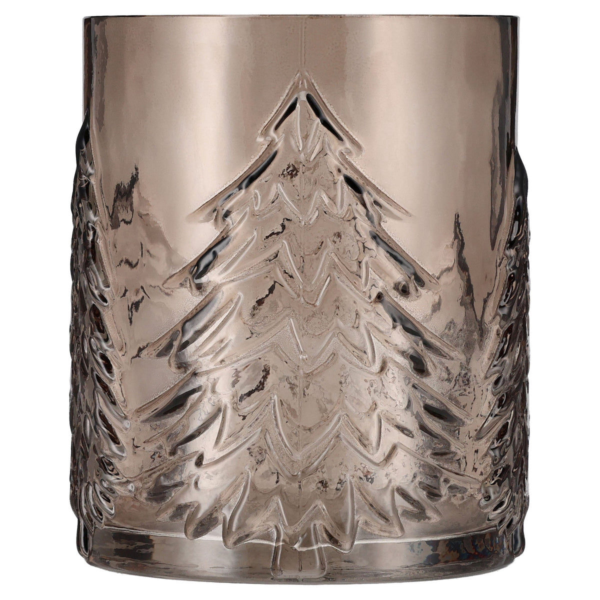 Small Brown Glass Tree Pattern Christmas Pillar Candle Holder, 5.3", by Holiday Time