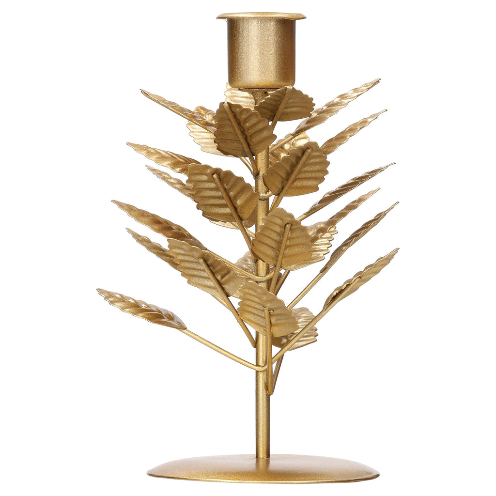 Small Gold Leaf Metal Christmas Taper Candle Holder, 6.3", by Holiday Time