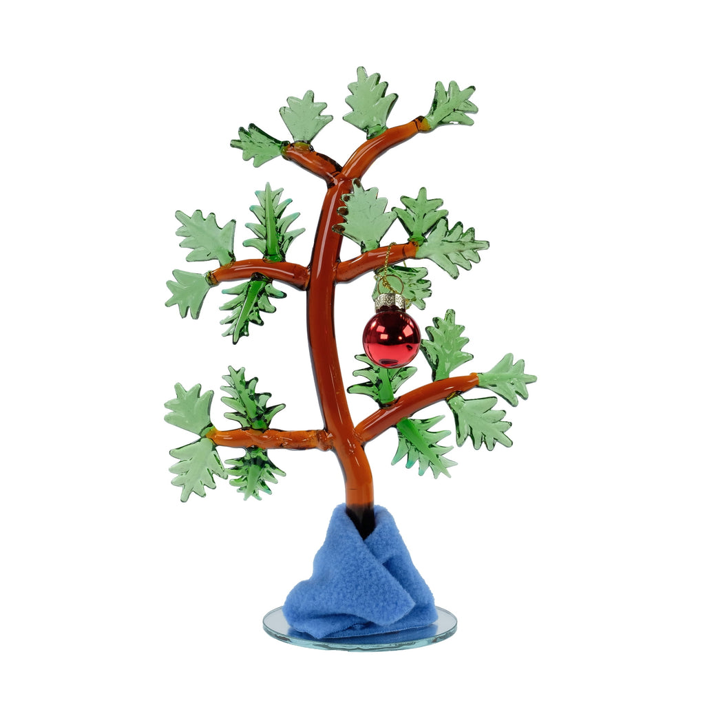 Peanuts Charlie Brown Glass Christmas Tree – Holiday Tabletop Tree
