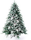 Senjie Snow Flocked Christmas Tree,Real Touch Artificial Tree with Red Berry Unlit 4.5 FT