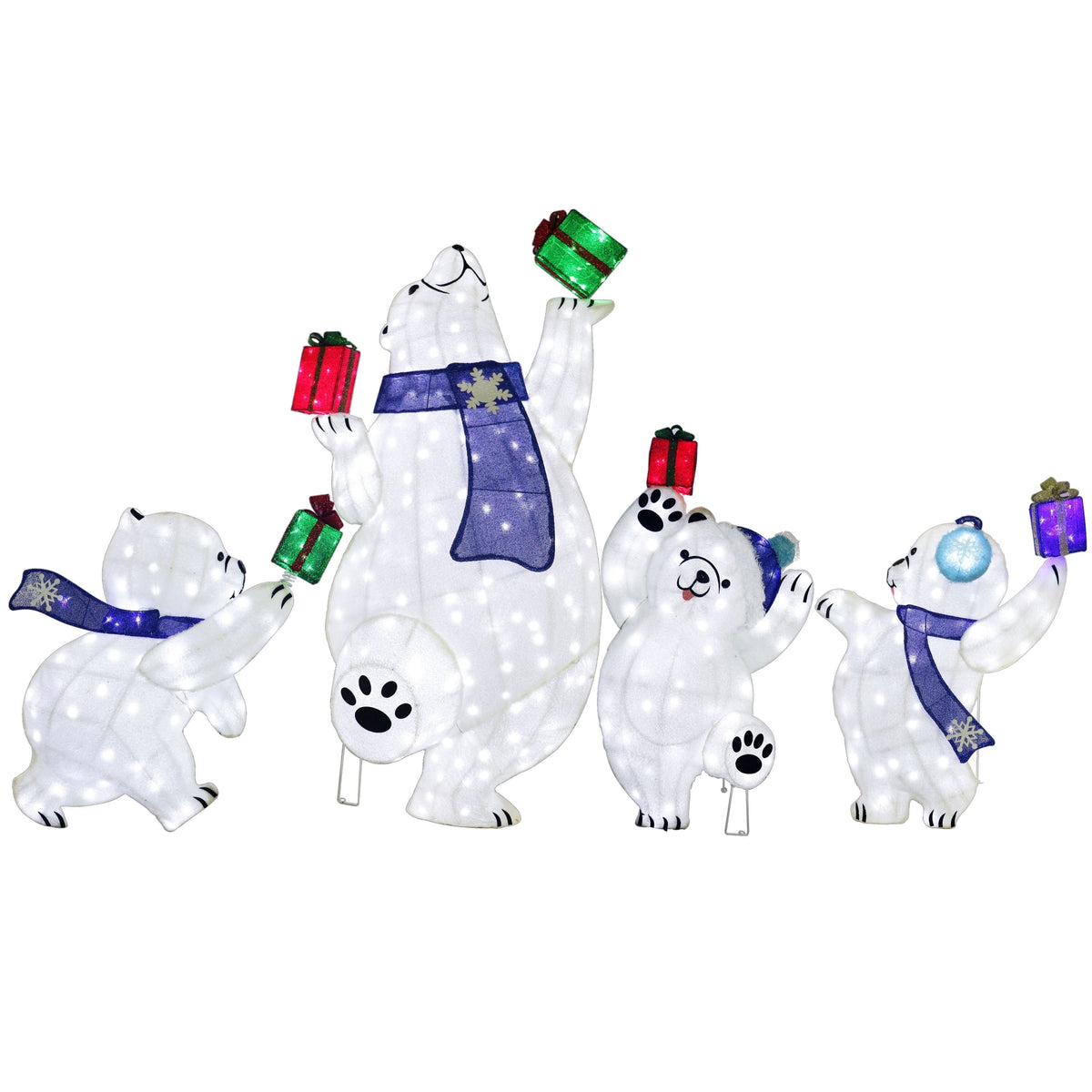 Set of 4 Pre-Lit Bear Family Christmas Holiday Décor with 450 Cool White Twinkling LED Lights