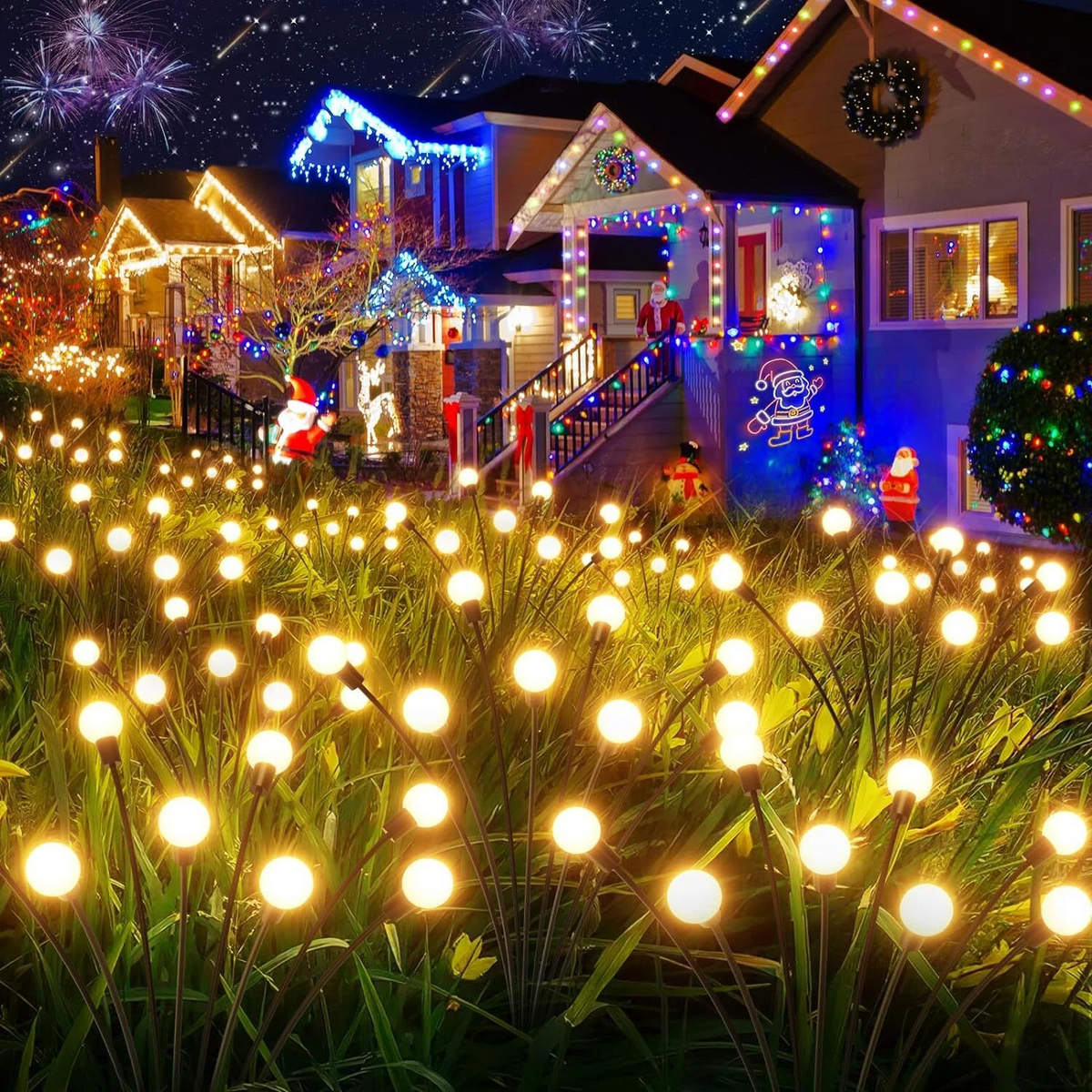 TopZoo Solar Garden Stake Lights, Solar Firefly Lights Outdoor Decorative Waterproof for Outside Backyard Decor, Yard Decor, Garden Decor, Christmas, Warm White Round LED Bulb, 4 Packs