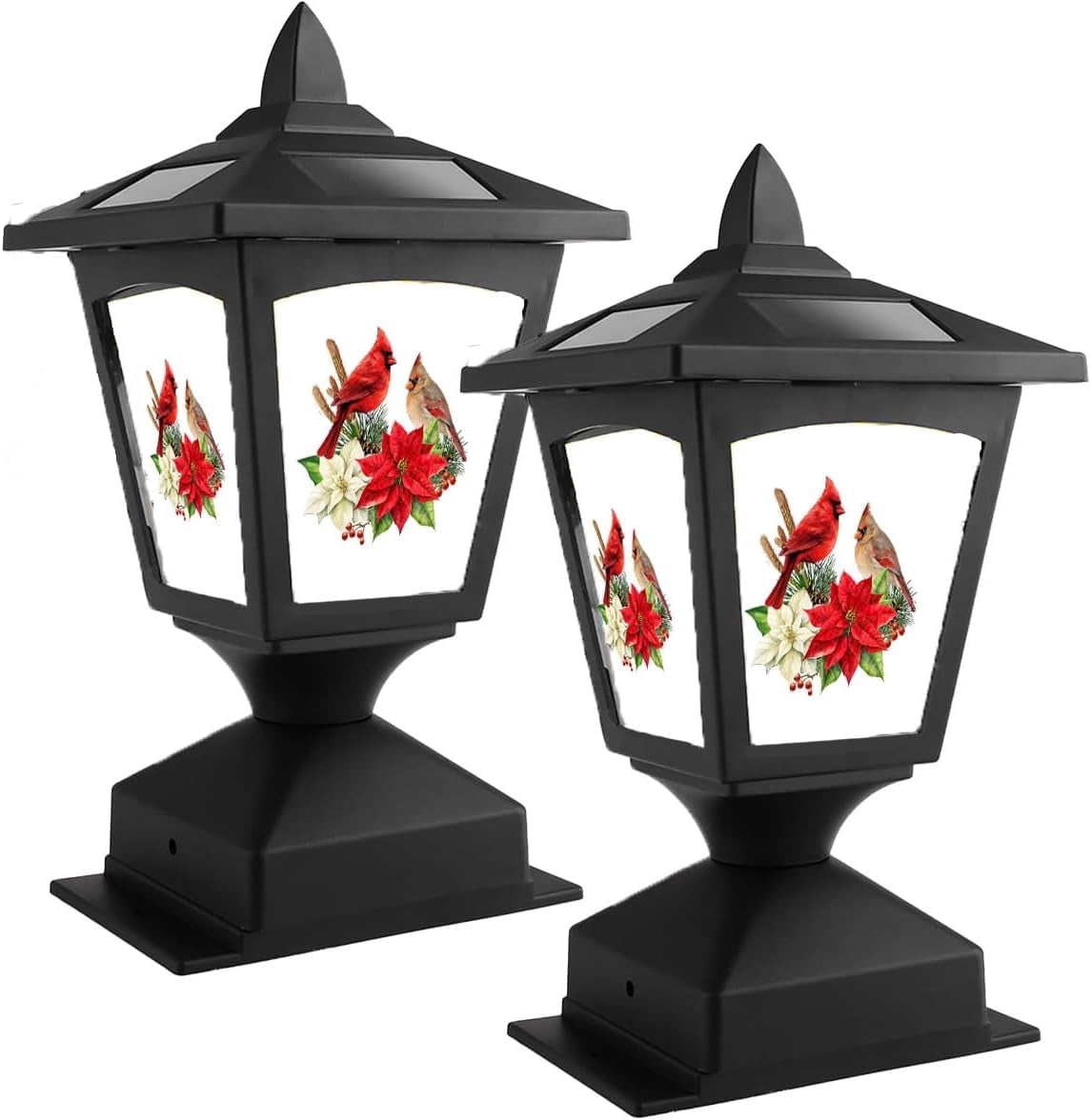 Solar Post Lights Outdoor, 2 Pack, Wood Fence Posts, Pathway, Deck, Halloween/Thanksgiving/Christmas Decoration (Three Snowman)