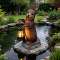 Solar Powered Resin Otters Lantern IP44 Waterproof Outdoor Decorative Light Warm Ambient Lighting Auto On/Off Handcrafted Statue for Garden Patio Yard Lawn Pathway Holiday Gift for Plant Lovers