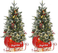 Somikis 3ft Pre-Lit Artificial Mini Christmas Tree with 78LED Lights, 8 Mode Includes Red Berries & Sleigh Base, 2 Pcs