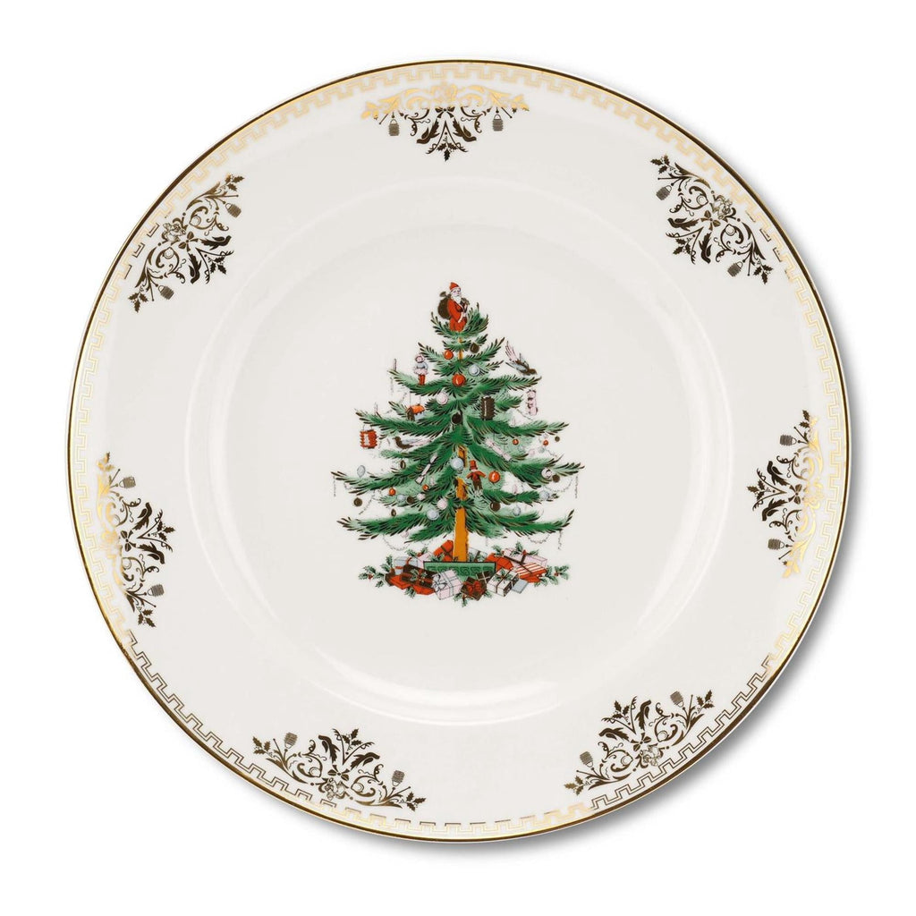 Spode Christmas Tree Gold Dinner Plate, 10.5-Inch Porcelain Dinner & Appetizer Plate, Holiday-Themed Serving Plate, Microwave & Dishwasher Safe, Festive Collectible Seasonal Dining Plate