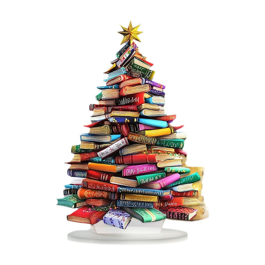 Stack of Books Christmas Trees Tabletop Decor Rustic Acrylic Flat Christmas Trees Xmas Centerpieces Table Wooden Signs Farmhouse Table Home Decor for Winter Home Office Farmhouse