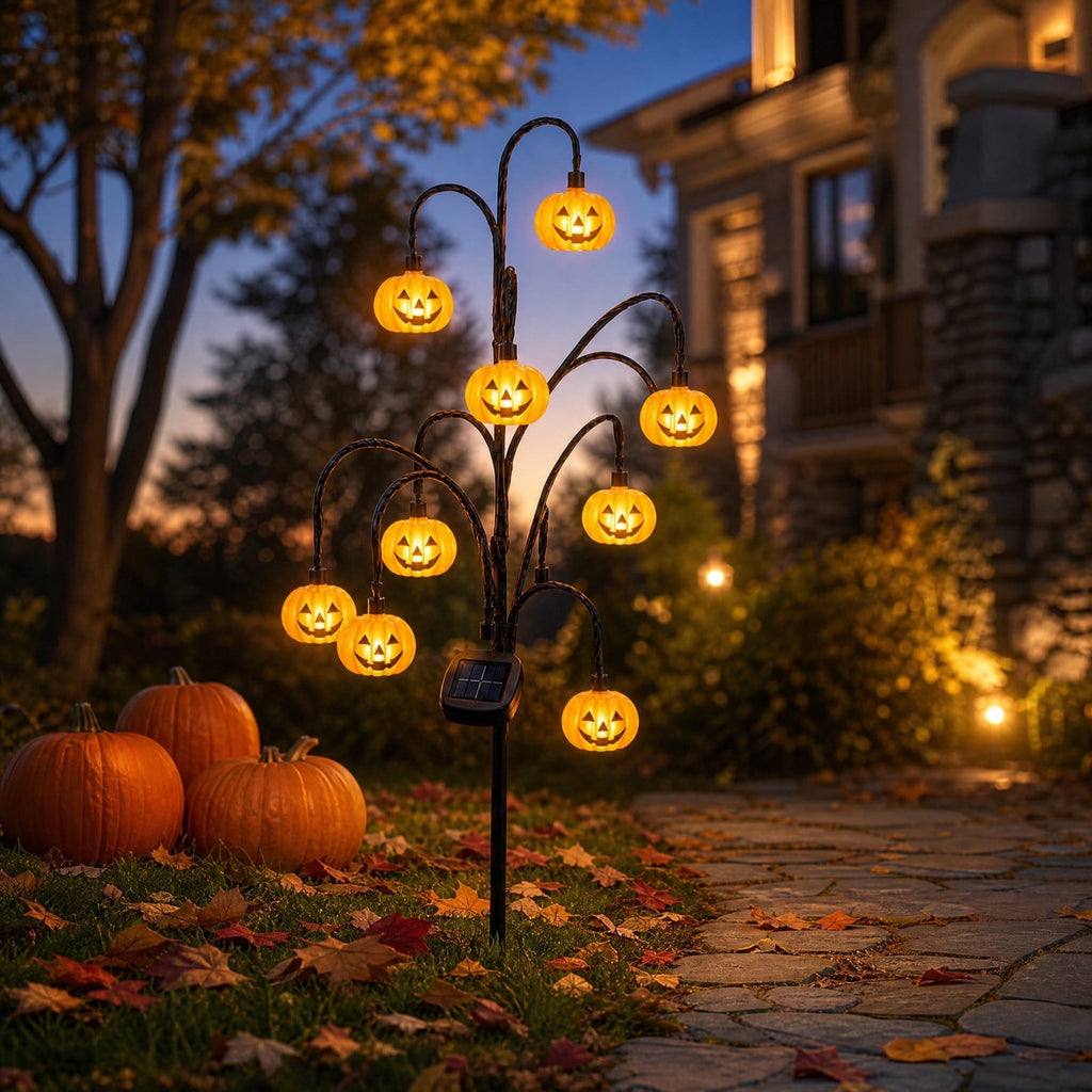 Stijggn Halloween Pumpkin Stake Solar Garden Lights, Waterproof Multi Branch Little Pumpkin Lantern Garden Stake Lights Outdoor Walkway Yard Garden Decoration