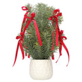 Evergreen with Bows Christmas Arrangement in Ceramic Pot, Green/White/Red, 12.3", by Holiday Time