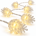 16 ft 50 LED Pinecone String Lights, Warm White Battery Operated Indoor Christmas Lights with 6 Adhesive Clips, TW Design