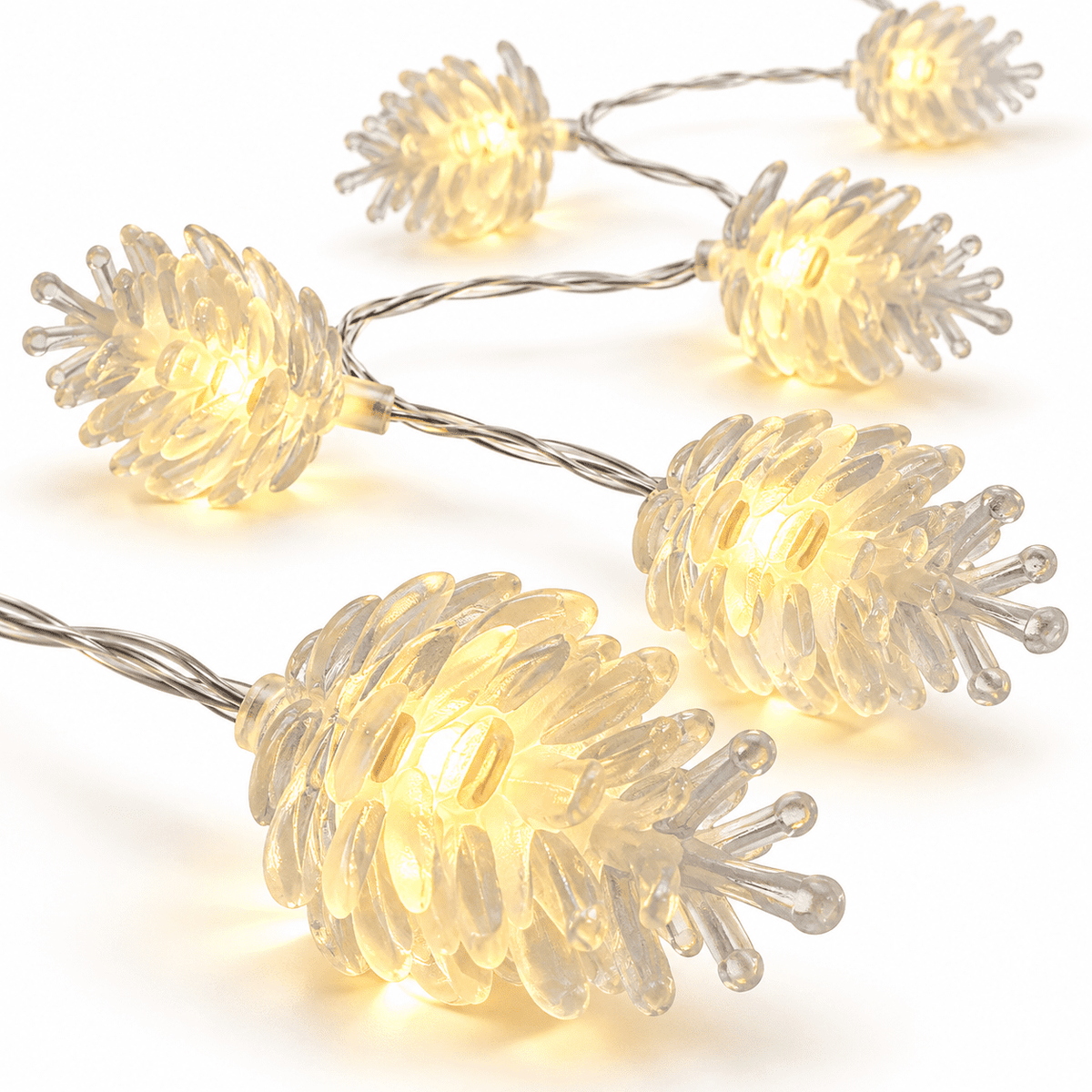 16 ft 50 LED Pinecone String Lights, Warm White Battery Operated Indoor Christmas Lights with 6 Adhesive Clips, TW Design