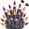 Toodour Orange & Purple Halloween Lights, 25ft 100 Count Incandescent Halloween String Lights, UL Certified Connectable Mini Bulbs Halloween Lights for Indoor, Outdoor, Garden, Porch, Halloween Decor