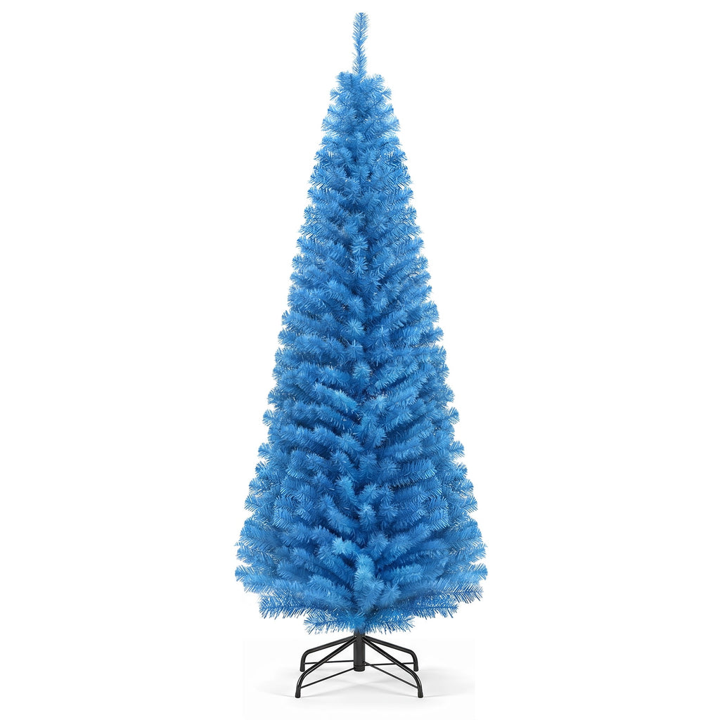 Patiojoy 6FT Blue Tinsel Artificial Pencil Christmas Tree w/ Sturdy Metal Stand Seasonal Holiday Decoration for Home, Party