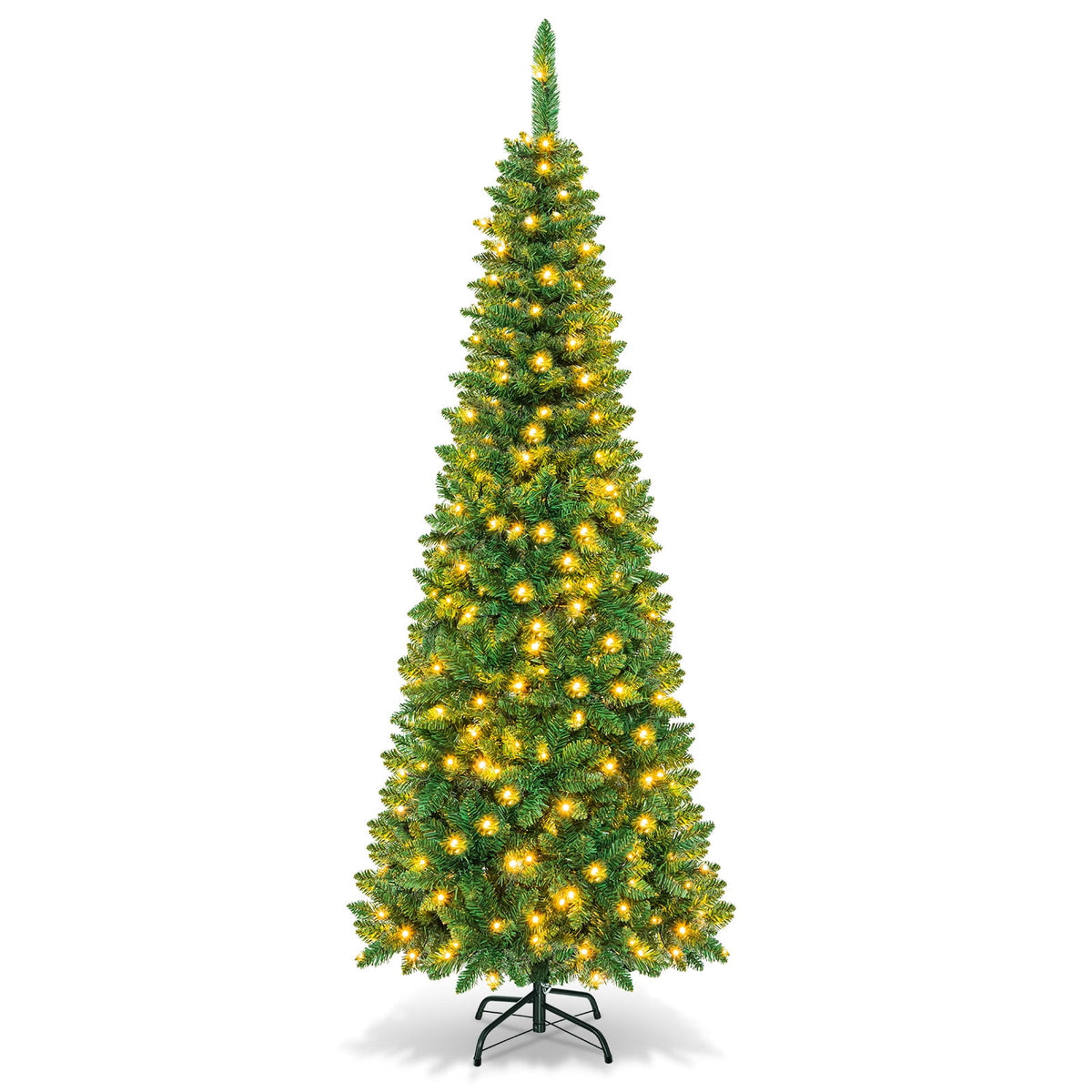 Topbuy 6.5ft Pencil Christmas Tree Pre-Lit Hinged Artificial Decoration w/ 250 Warm White Lights