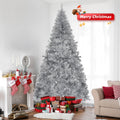 UBesGoo 6ft Pre-Lit White Christmas Tree, Hinged Artificial Pine, Silver