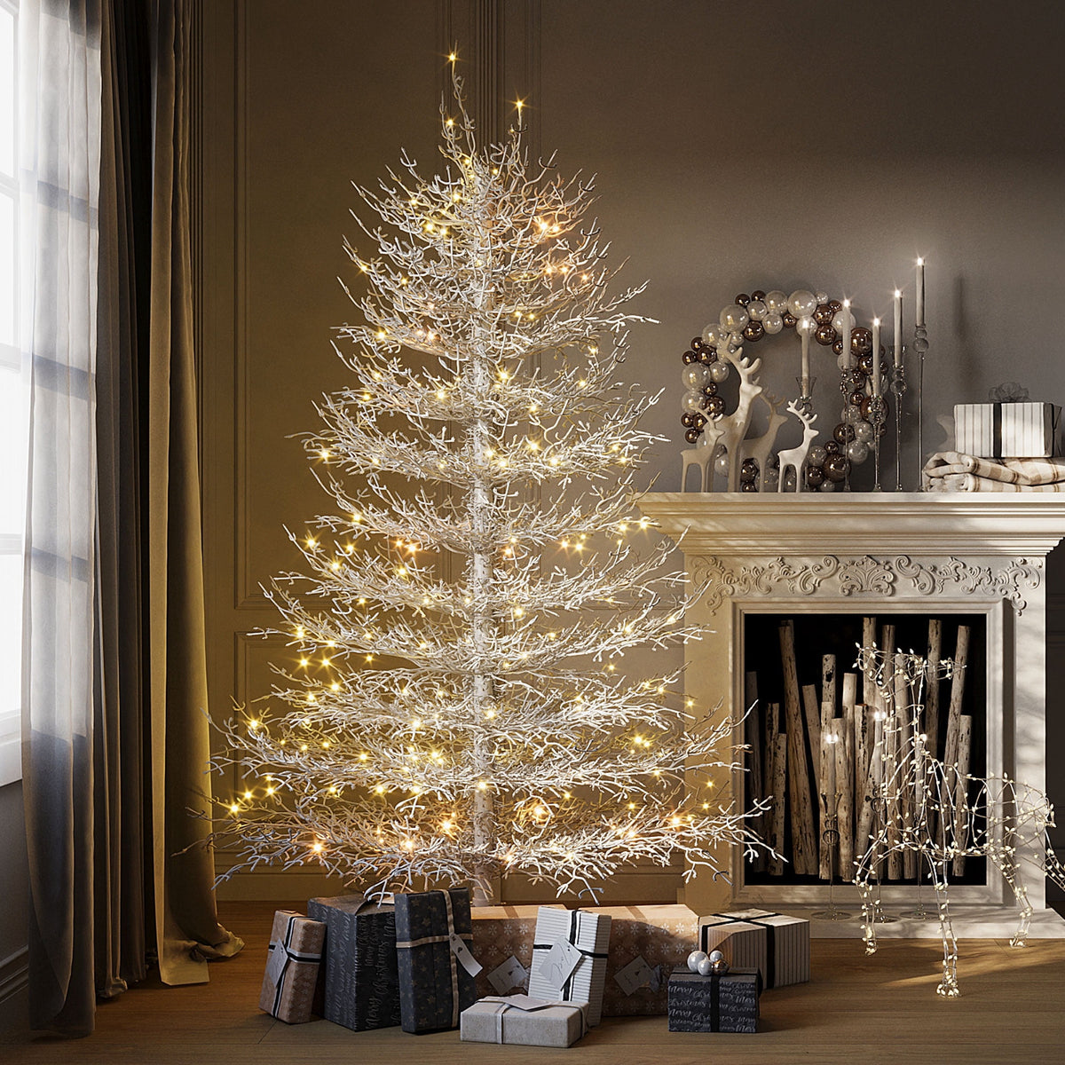 4FT Pre-lit Aspen Fir Artificial Christmas Tree, UHOMEPRO Hinged Xmas Tree 280 Snow Flocked Branch Tips, 230 Warm White LED Lights, Holiday Coral Christmas Tree for Home Party