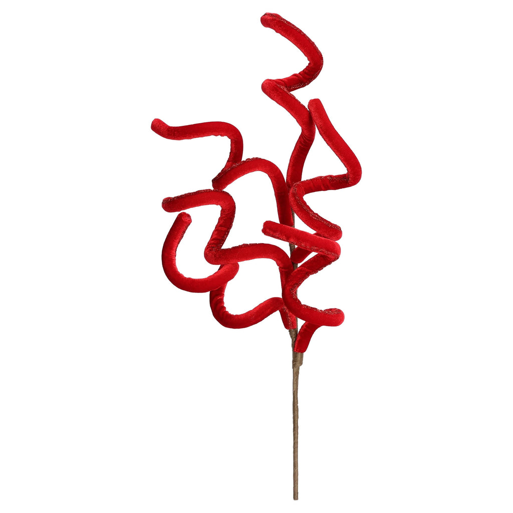 Red Velvet Curly Decorative Christmas Pick, 16", by Holiday Time