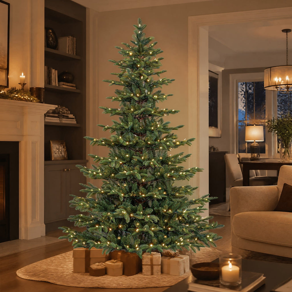 VIVATREES 6ft Pre-lit Artificial Christmas Tree w/ 1153 Mixed PVC PE Hinged Branch Tips 330 Warm White LED Lights Foldable Base