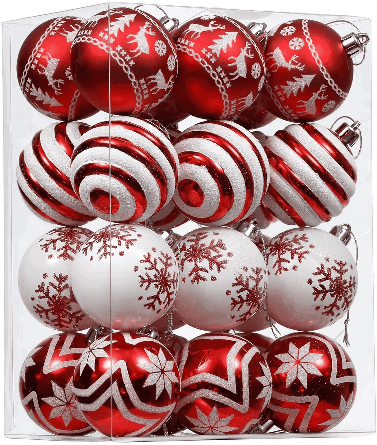 Valery Madelyn 24ct 2.36" Christmas Ball Ornaments, Red White Shatterproof Ornaments for Christmas Party Decor