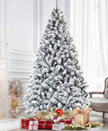 Vebreda 7.5ft Snow Flocked Hinged Artificial Christmas Tree Without Lights, Indoor White