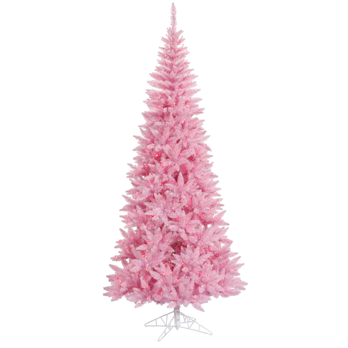 Vickerman 7.5' Pink Fir Slim Artificial Christmas Tree with Pink Dura-lit LED Lights