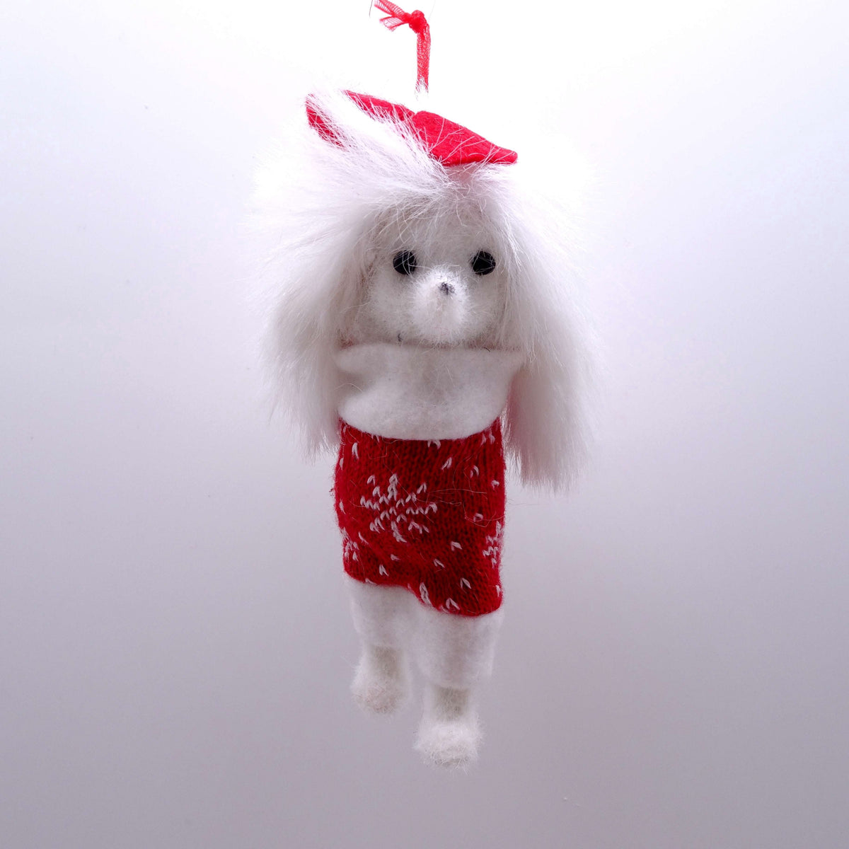 White and Red Plush Poodle Christmas Ornament, 5", by Holiday Time