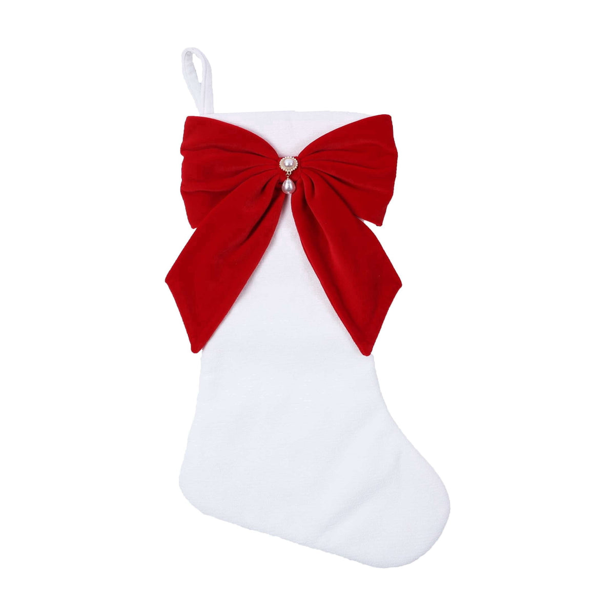 Christmas Stocking with Velvet Bow, Red and White, 19", by Holiday Time