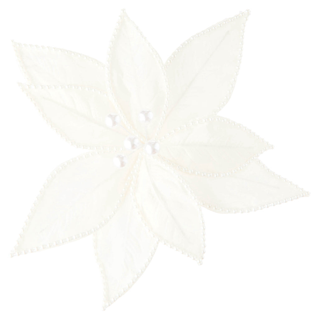 White Pearl Poinsettia Christmas Clip Ornament, 12", by Holiday Time