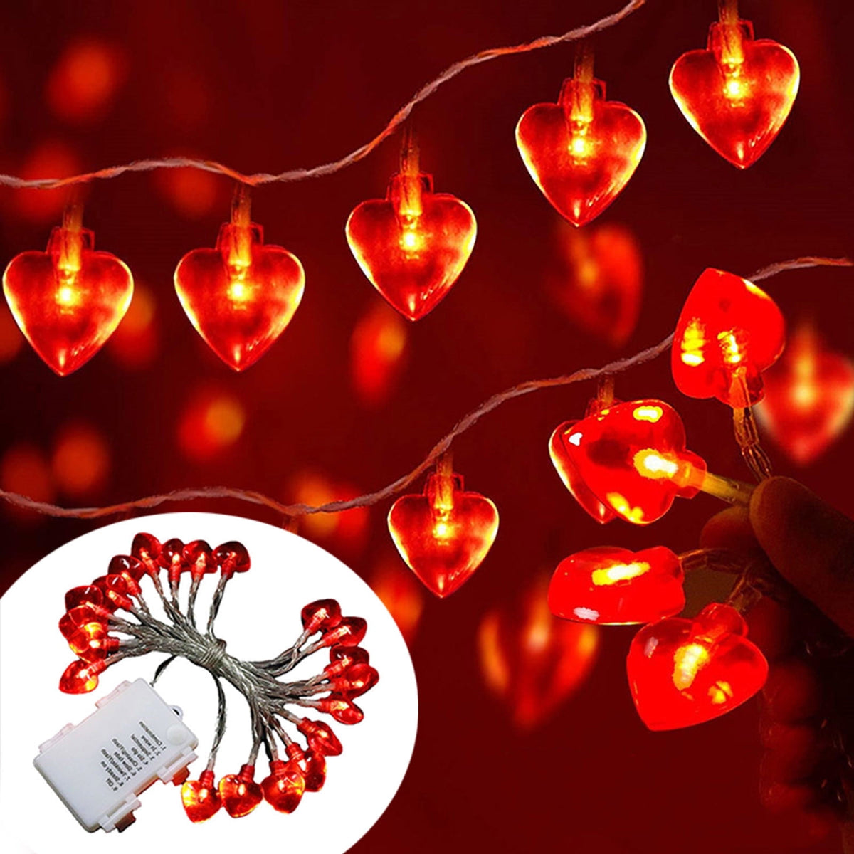 XGFHYJEH 5ft Valentines Day Decorations, Valentines Day Lights, Valentines String Lights, Valentine's Day Decor, Heart String Lights, Battery Operated