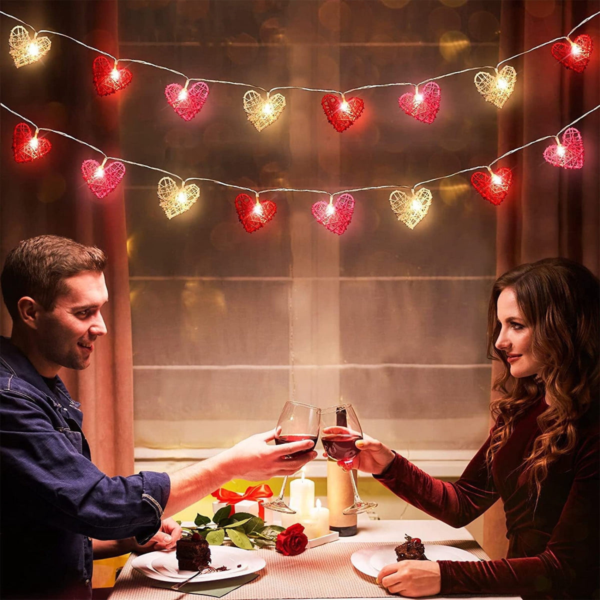 XGFHYJEH 5ft Valentines Day Decorations, Valentines Day Lights, Valentines String Lights, Valentine's Day Decor, Heart String Lights, Battery Operated
