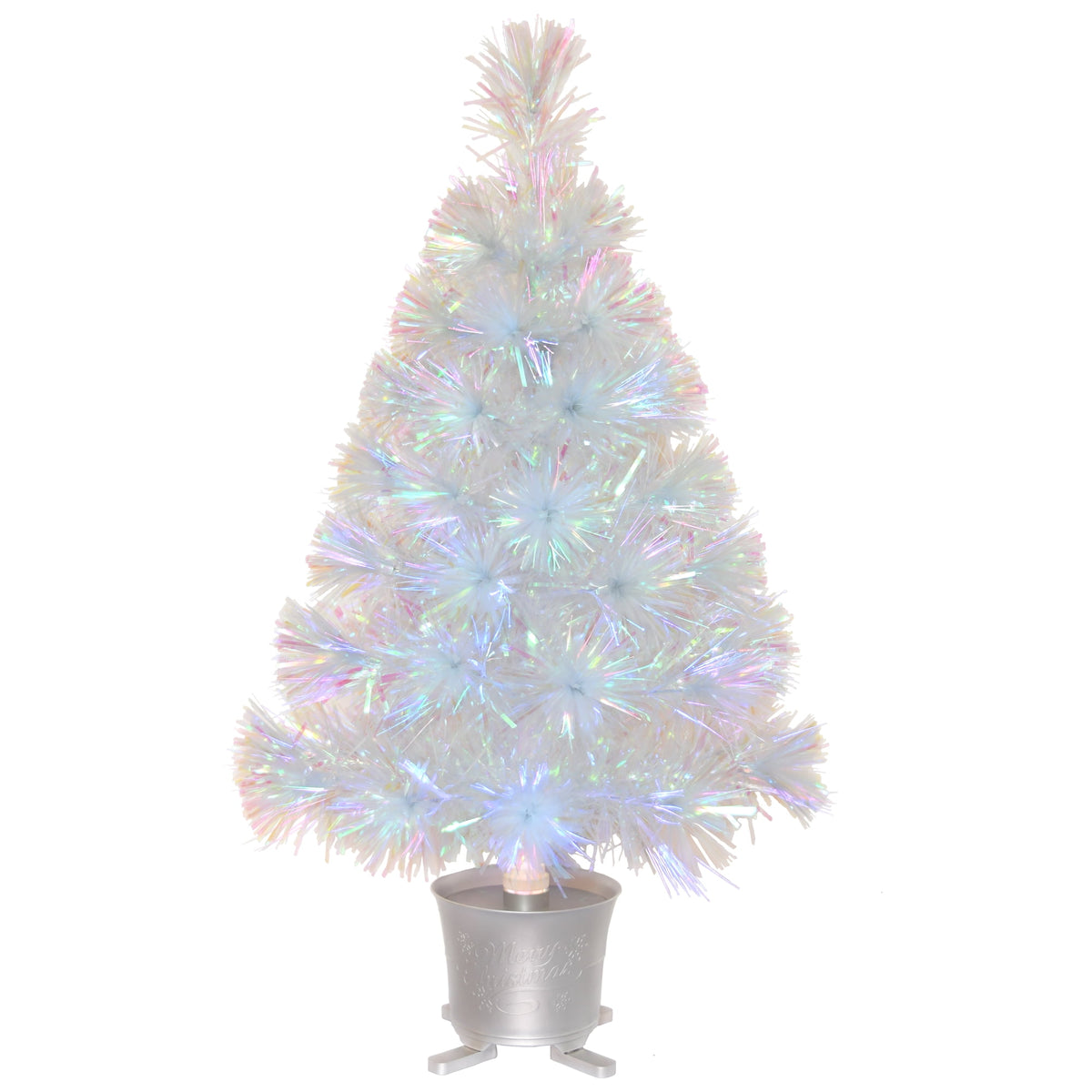 YUETJIN 24 Pre-Lit Mini Fiber Optic Tabletop Artificial Christmas Tree with Seven Colors LED Lights in with Gold Base Pot