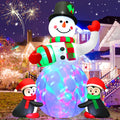 Yexmas 6.3 FT Christmas Inflatable Snowman with Penguins and Gift Box, Rotating LED Lights, Outdoor Christmas Blow Up Yard Decoration