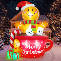 Yexmas 6FT Christmas Inflatable Gingerbread Man in Hot Cocoa Mug Blow Up Decor with LED Lights, Candy Cane, Marshmallows and Gift Box, for Yard, Lawn,Garden