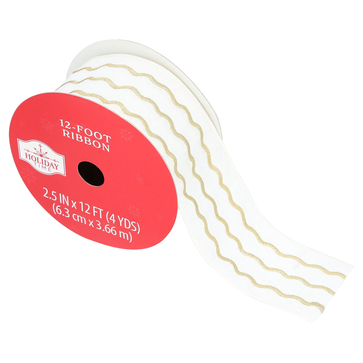 White and Gold Wavy Stripe Christmas Ribbon, 2.5" x 12', by Holiday Time