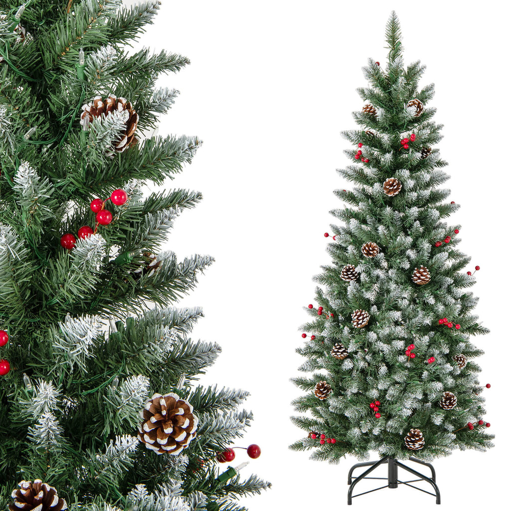 Costway 5 FT Pre-Lit Artificial Christmas Tree with 408 Snowy Branch Tips 250 LED Lights