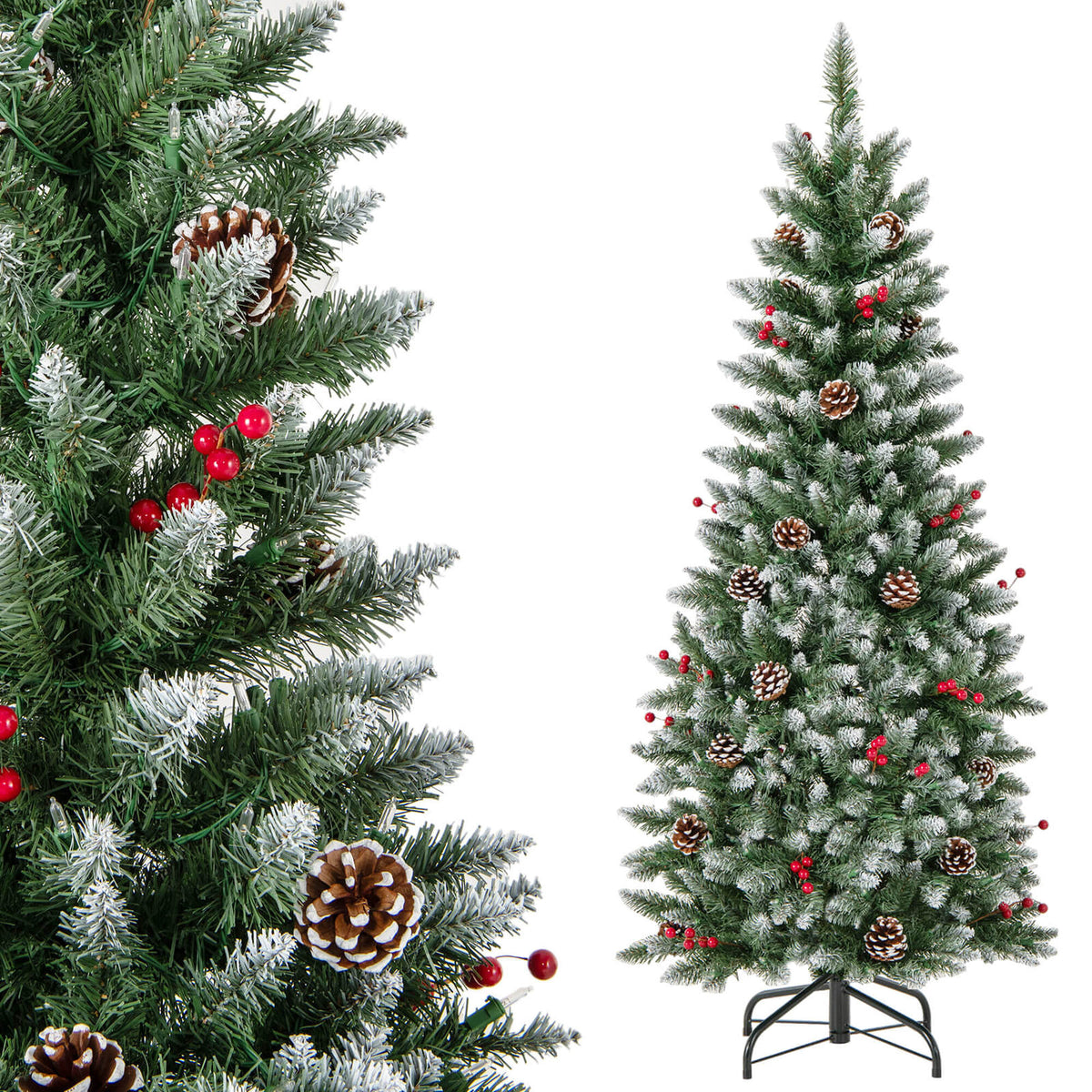 Costway 5 FT Pre-Lit Artificial Christmas Tree with 408 Snowy Branch Tips 250 LED Lights