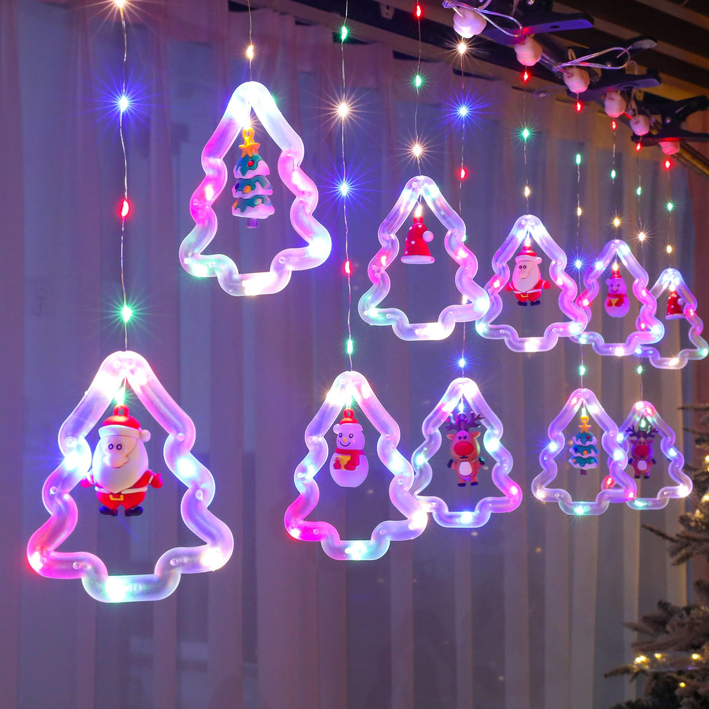 WILLED Christmas String Lights, 120 LED Window Curtain Lights with Christmas Ornaments, 9.8ft USB Powered Warm White Waterproof Fairy Lights Indoor Outdoor for Xmas Tree Patio Garden Party Home Decor