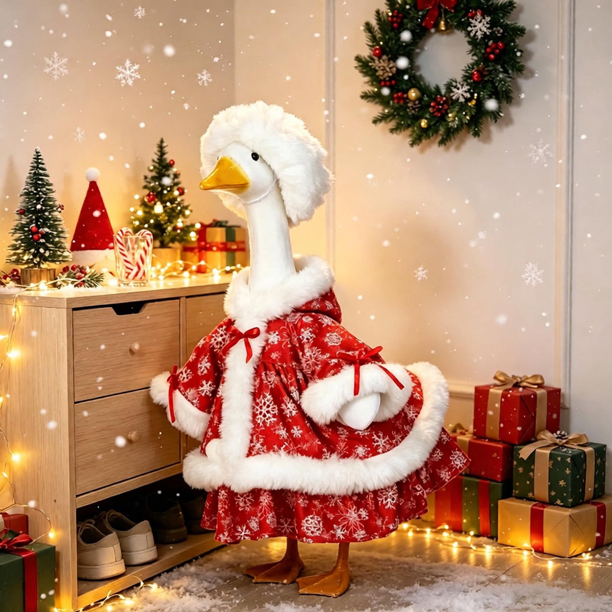 Aurorax Christmas Goose Clothes for Cement Goose Porch Goose 23"/17",Porch Goose Outfit 19 inch,Red Holiday Porch Goose Clothing Accessories for Garden Lawn Yard