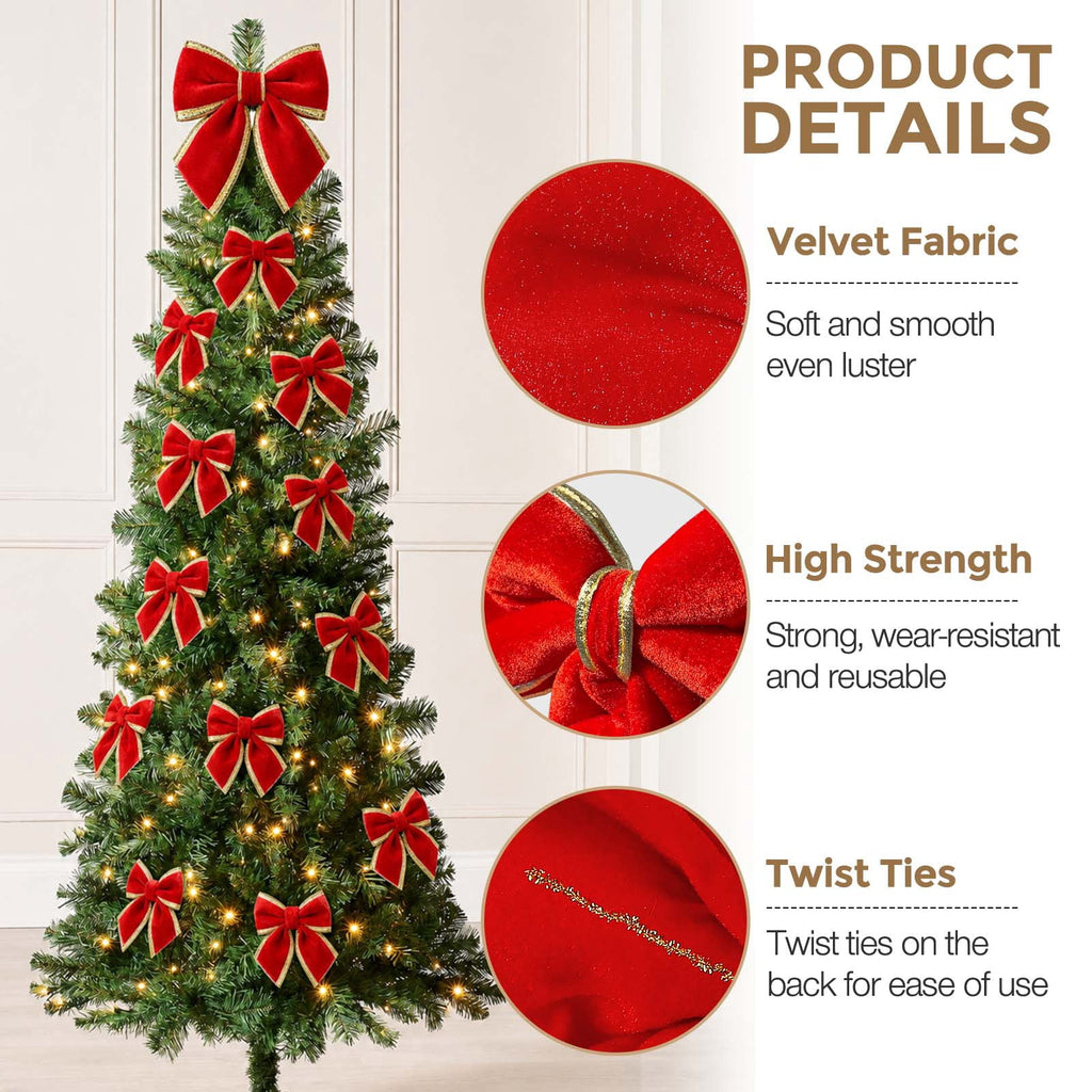 Ayieyill 13 Pack Coquette Pink Bows for Christmas Tree, Large Velvet Christmas Bows for Wreaths Tree Fireplace Indoor Decor