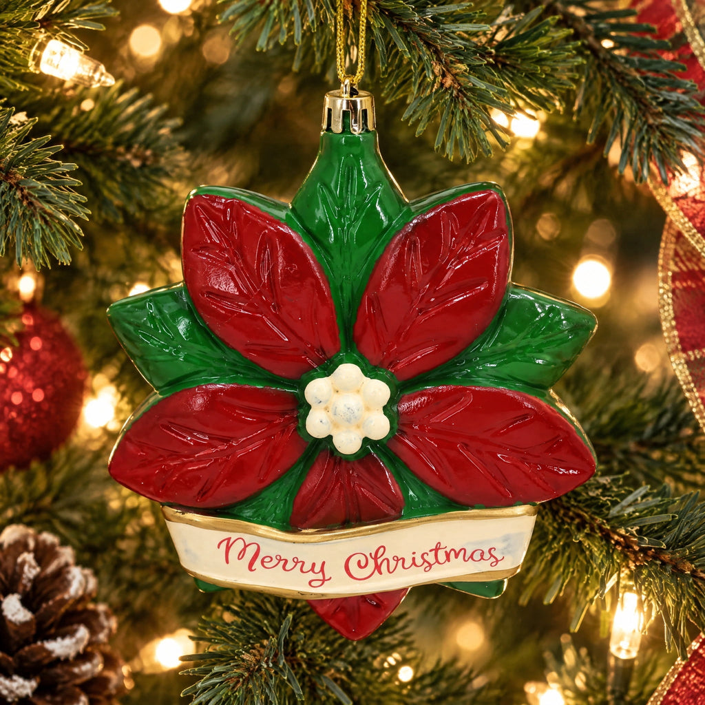 Red and Green Poinsettia Christmas Ornament, 5.5", by Holiday Time