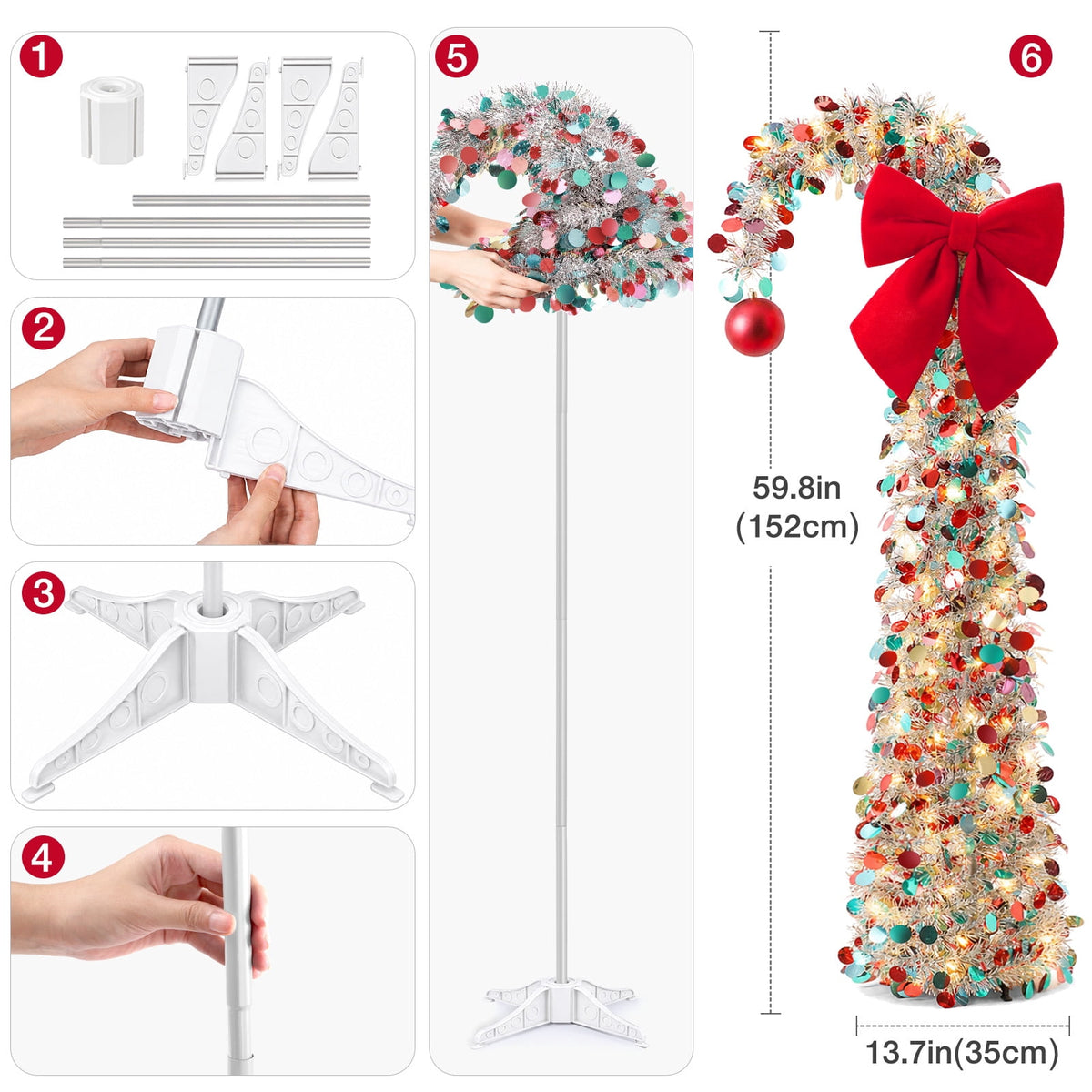 Ayieyill Christmas Tree 5FT Pencil Christmas Tree, Collapsible Pop up Tinsel Tree for Christmas Decorations Indoor, Pink