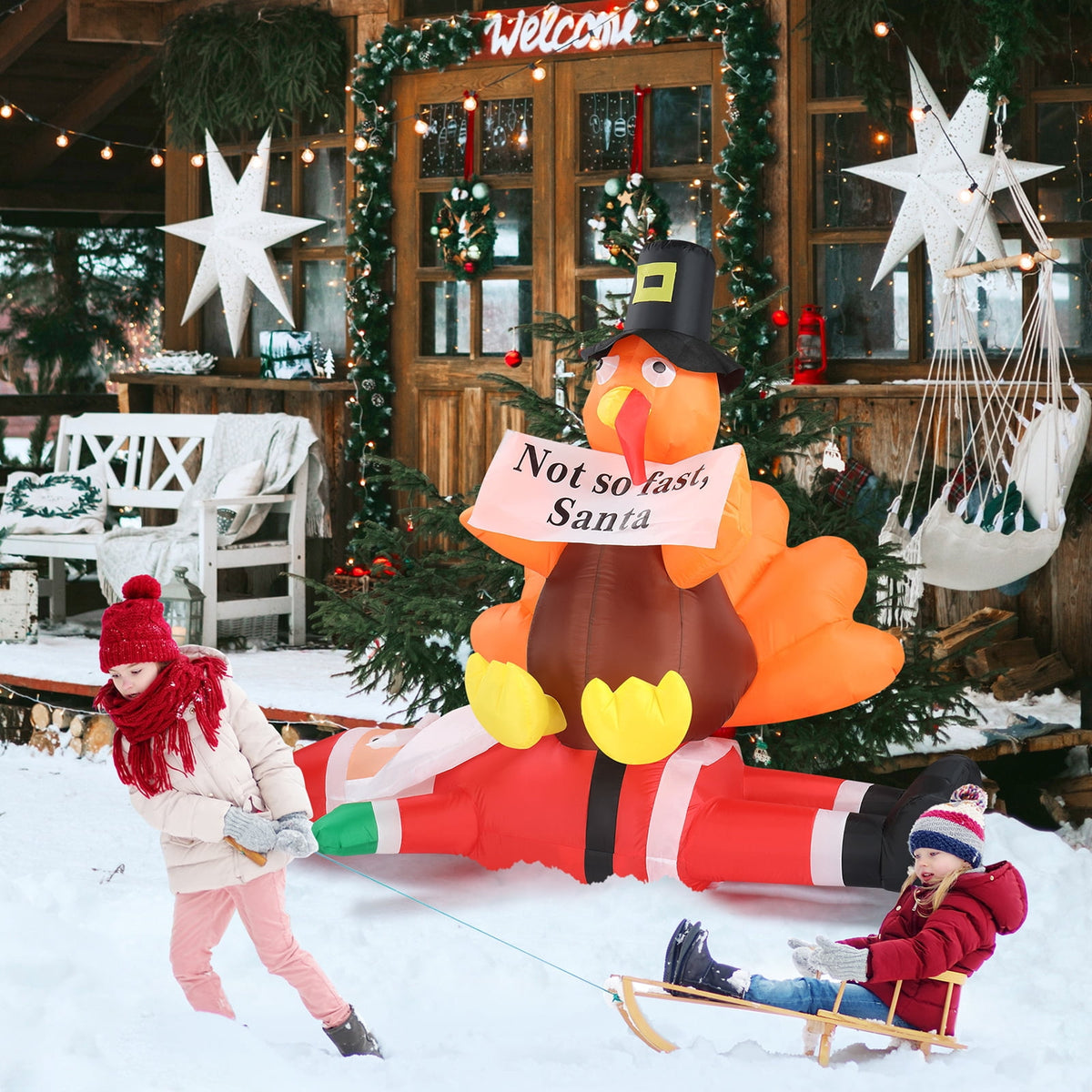 UBesGoo Inflatable Christmas Santa Claus & Turkey Decor Garden Decoration Thanksgiving