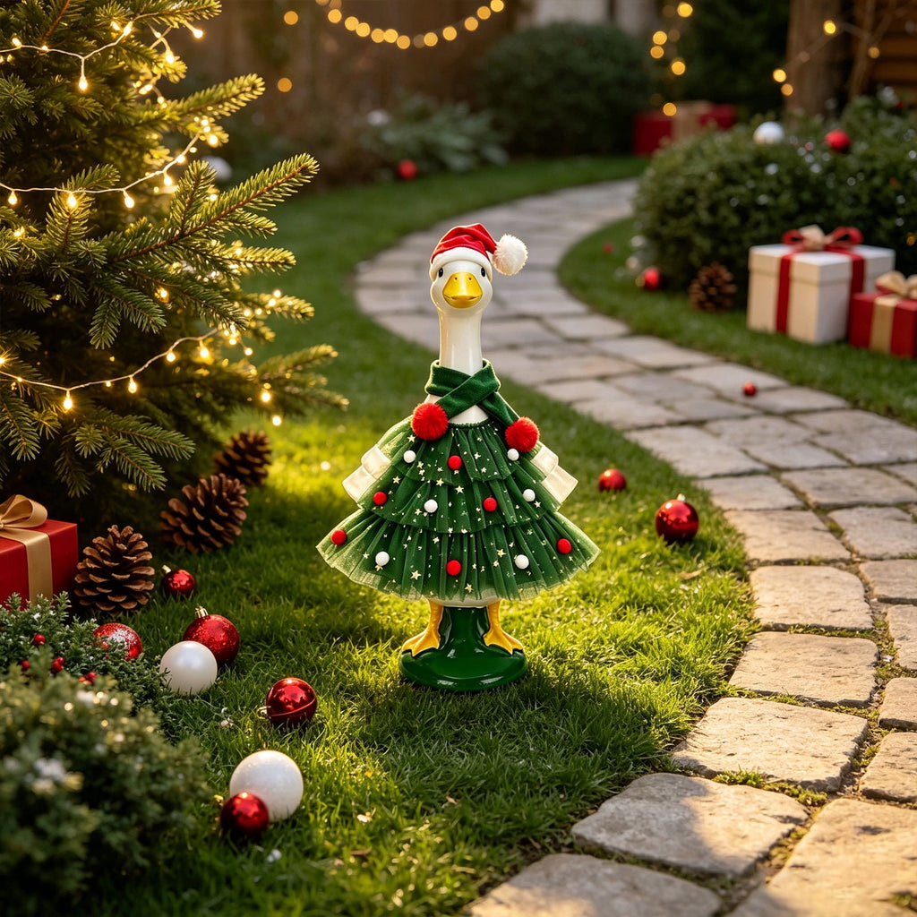 AZXY Thanksgiving Porch Goose Outfit, 23 Inch Lawn Goose Costume with Pilgrim Hat & Pumpkin Turkey Print Dress, Goose Clothes for Cement Plastic Goose Statue, Outdoor Yard Patio Fall Garden Decor