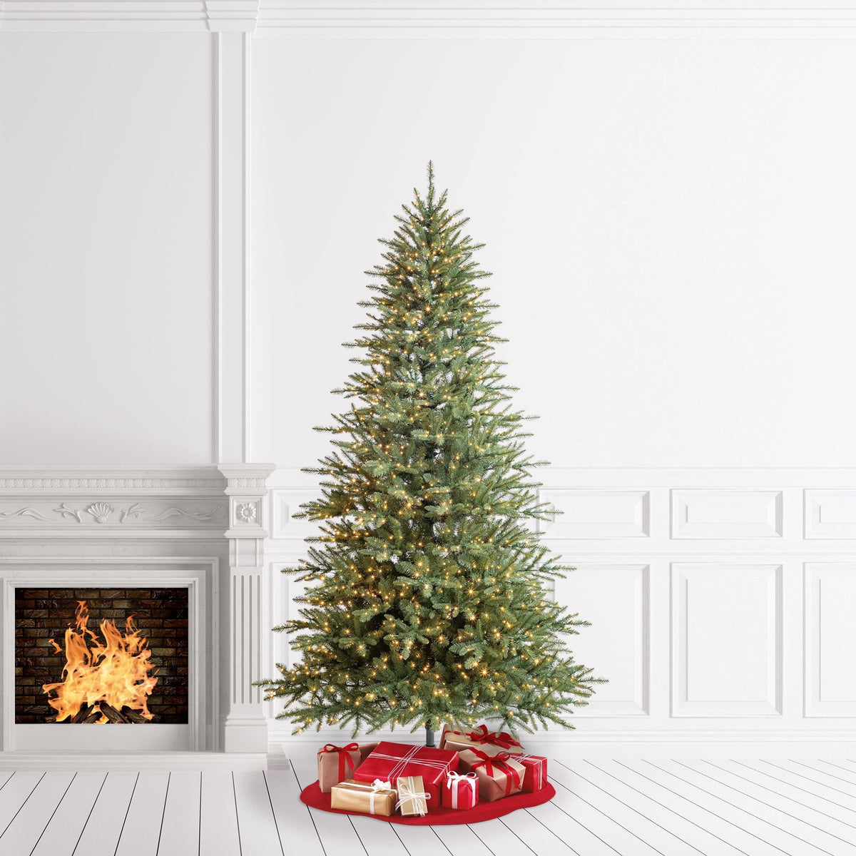 7.5' Pre-Lit Milford Pine Green Artificial Christmas Tree with LumaDazzle Color-Changing Twinkle LED Lights, Quick Set, and Stand, by Holiday Time