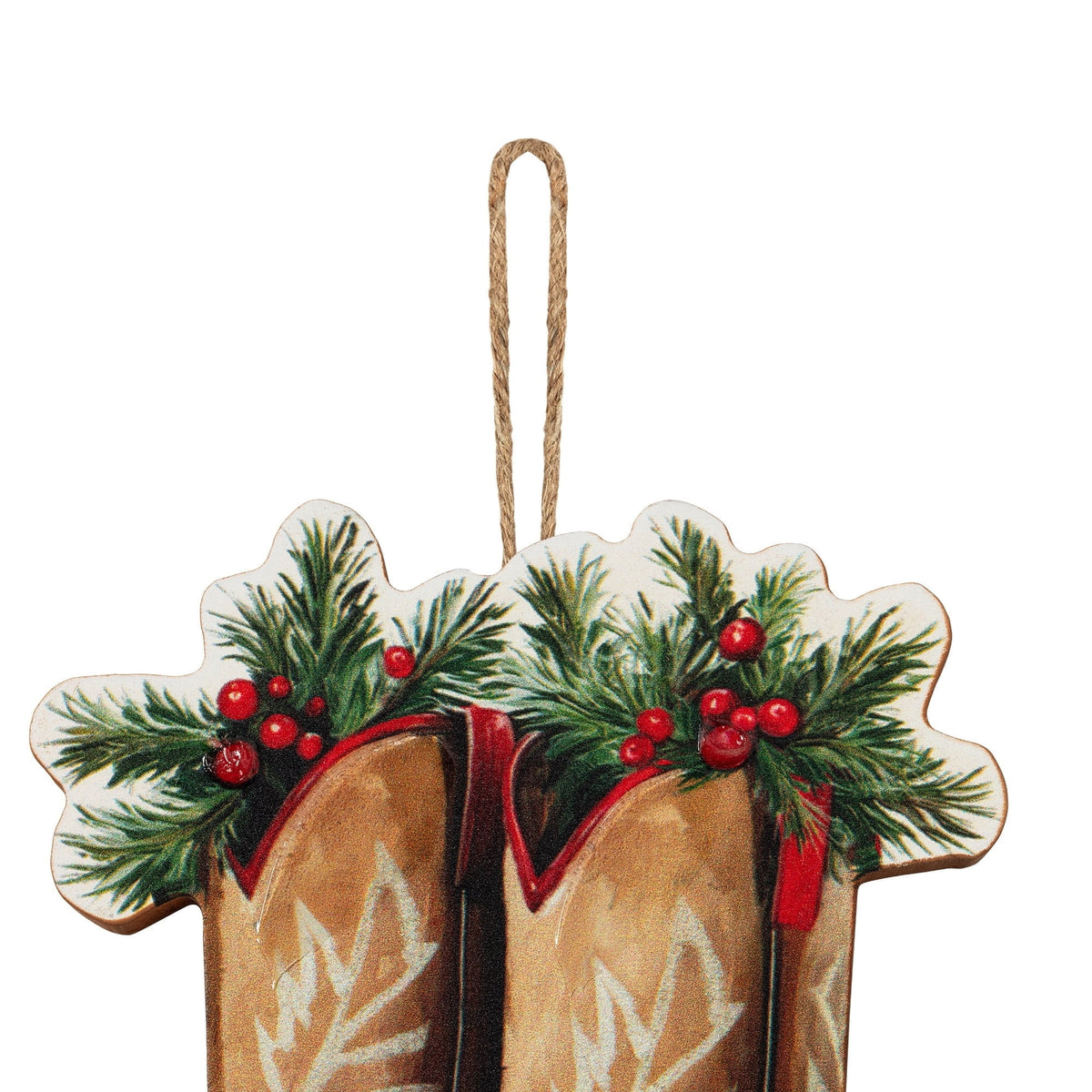 Brown/Red/Green Cowboy Boot Cut Out Christmas Ornament, by Holiday Time