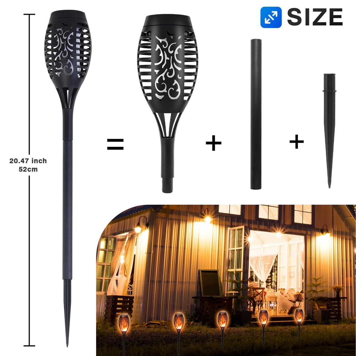 Solar Torch Lights with Flickering Flame, Solar Flickering Lights, 4 Pack Solar Lights Outdoor Waterproof Solar Pathway Lights Landscape Lighting for Garden Lawn Patio Yard Outdoor Decorations
