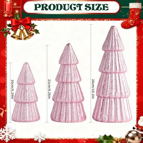 3Pcs Artificial Christmas Tree Decorations Glittering Foam Tabletop Xmas Tree Modern Christmas Centerpiece Decor for for Table Mantel Home Holiday Party Decor(Pink)