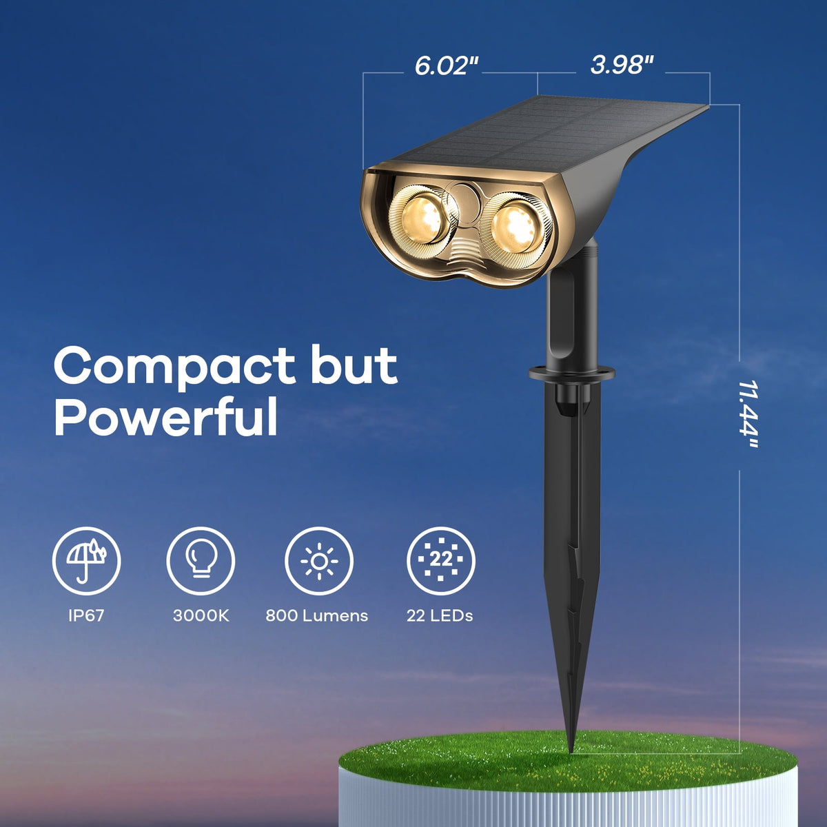 Linkind Solar Lights Outdoor, LED Solar Landscape Spotlights, IP67 Waterproof Outdoor Lighting for Yard, Garden, Pathway, Patio, 2 Pack (Daylight)